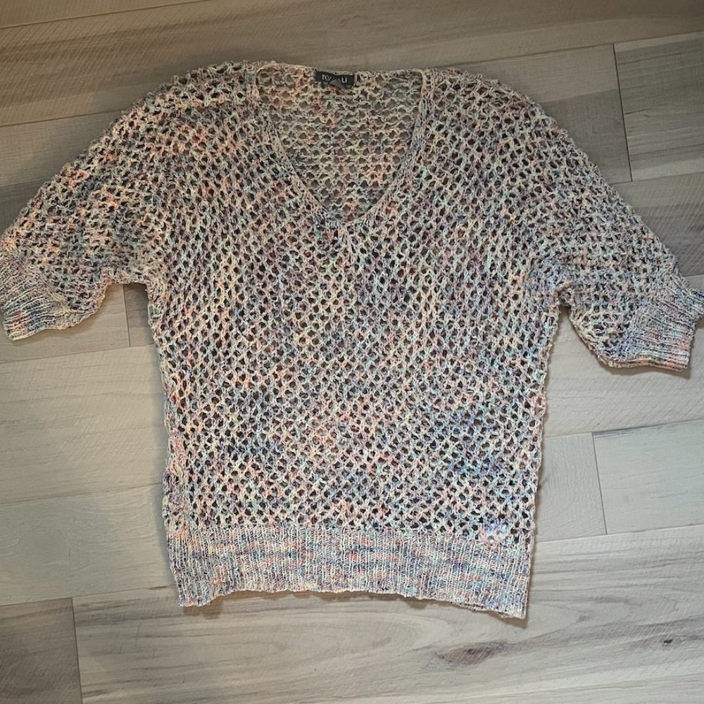 Pastel rainbow fishnet sweater